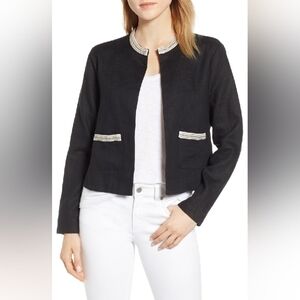 Tommy Bahama Luxe Linen Jacket Womens‎ Large Black Beaded Embellished Business